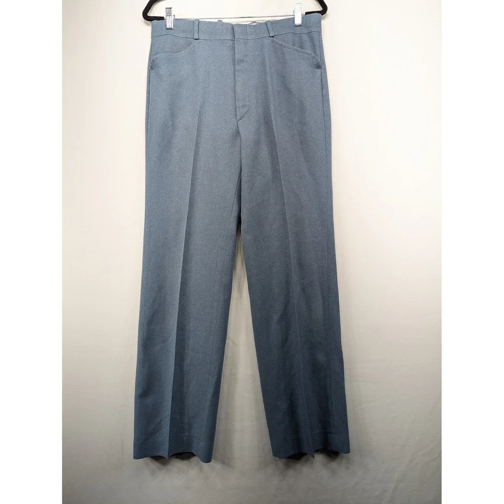 Vintage Western Slacks Blue Slate Straight Leg High Rise‎ Trousers 32x30